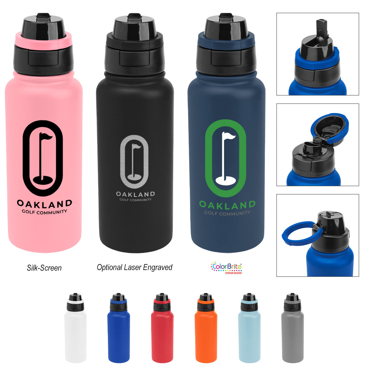 Pop Sip and Chug Recycled Stainless Steel Bottle, 32 oz Laser Engraving