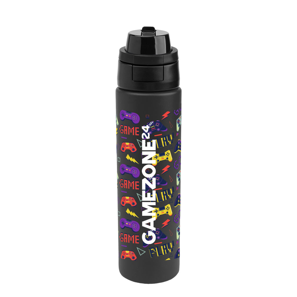 Pop Sip and Chug Recycled Stainless Steel Bottle in Full Color, 24 oz - Black - Megabrite
