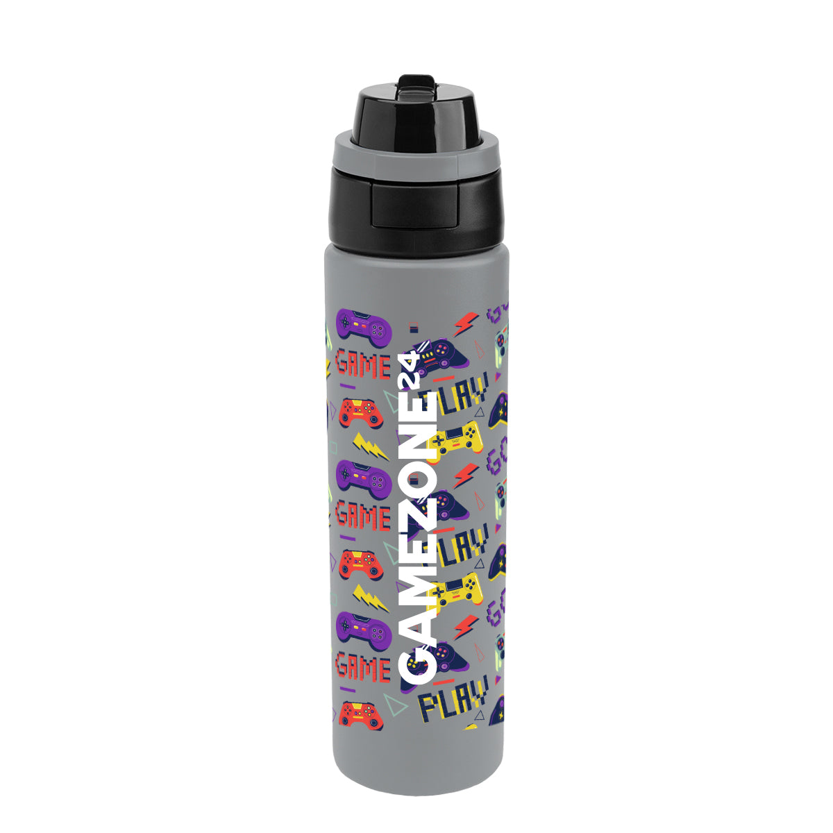 Pop Sip and Chug Recycled Stainless Steel Bottle in Full Color, 24 oz - Gray - Megabrite