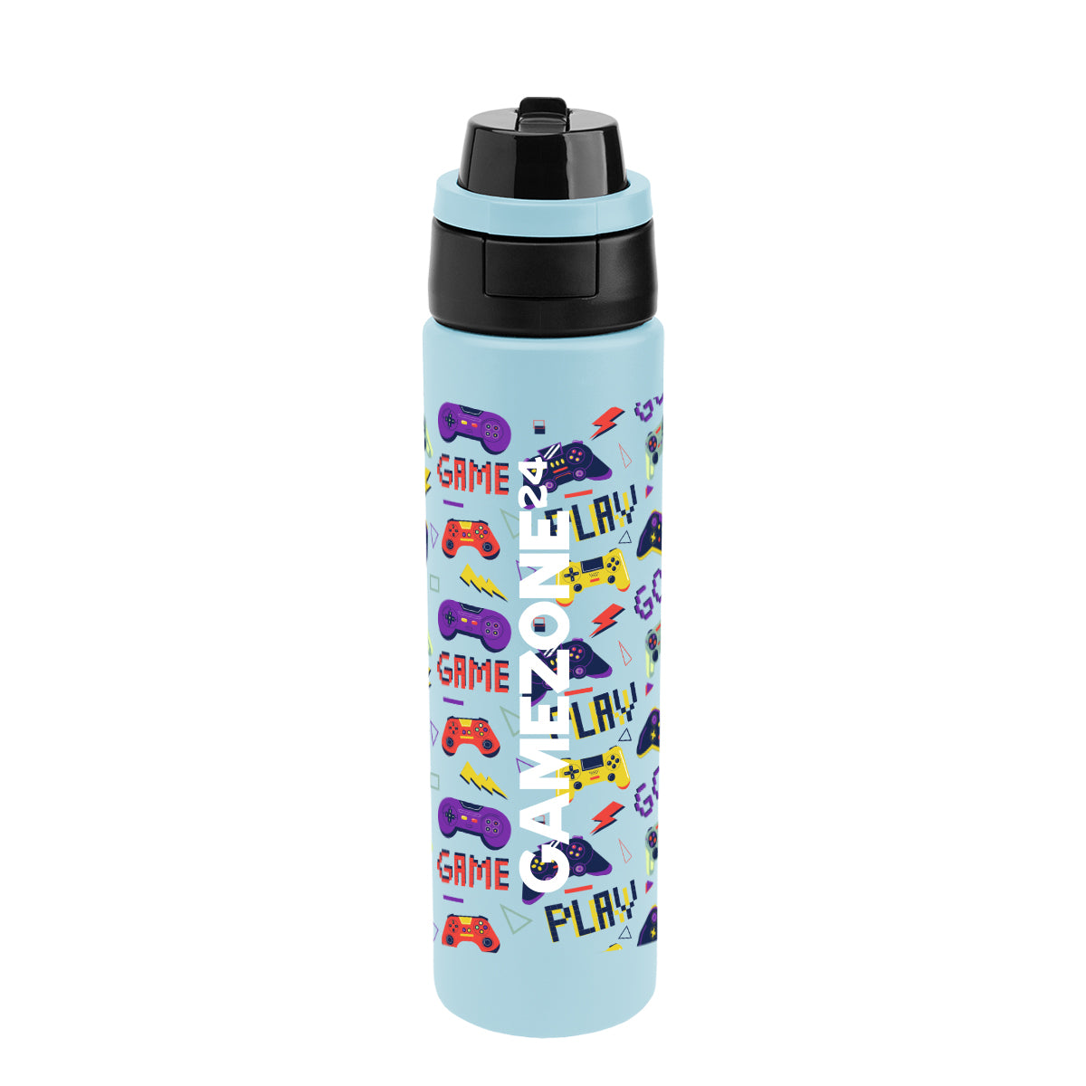 Pop Sip and Chug Recycled Stainless Steel Bottle in Full Color, 24 oz - Light Blue - Megabrite