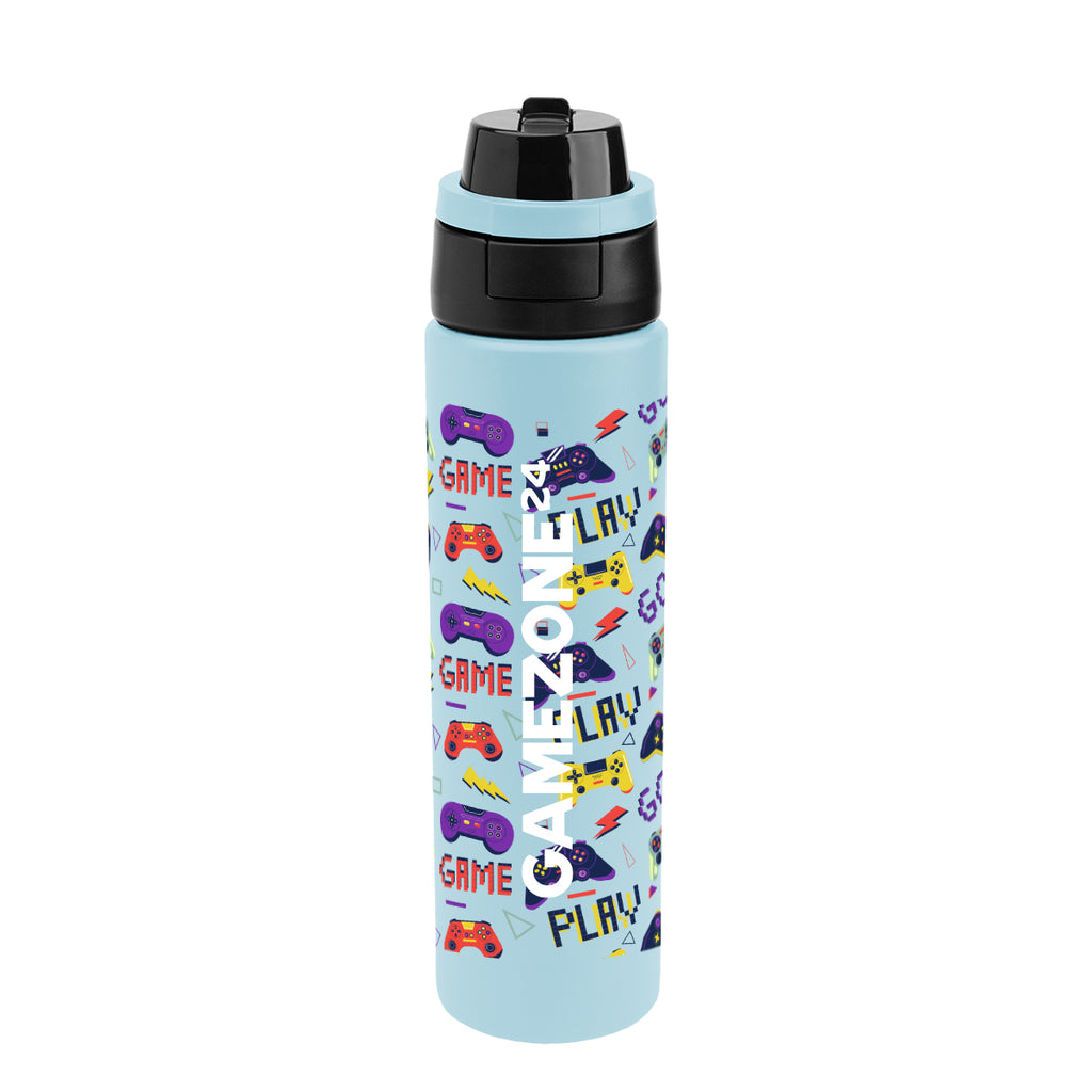 Pop Sip and Chug Recycled Stainless Steel Bottle in Full Color, 24 oz - Light Blue - Megabrite