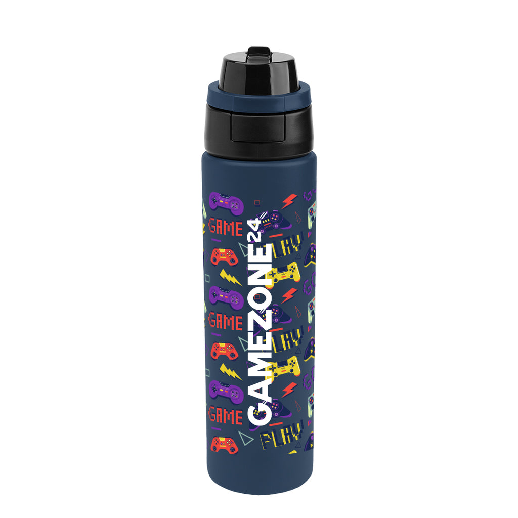Pop Sip and Chug Recycled Stainless Steel Bottle in Full Color, 24 oz - Navy - Megabrite