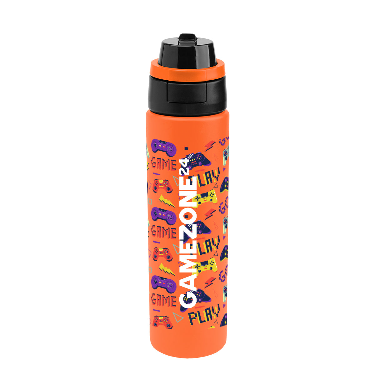 Pop Sip and Chug Recycled Stainless Steel Bottle in Full Color, 24 oz - Orange - Megabrite