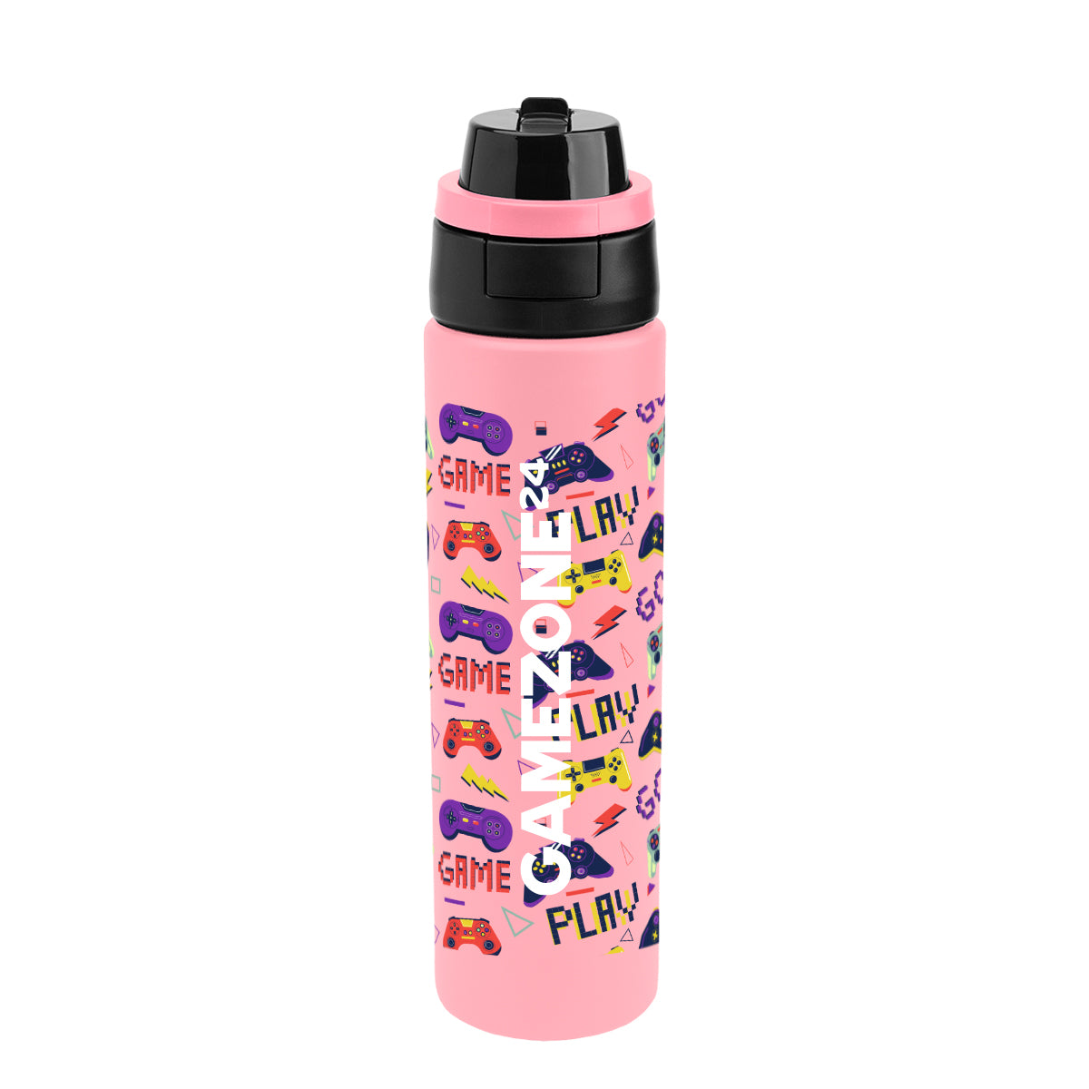 Pop Sip and Chug Recycled Stainless Steel Bottle in Full Color, 24 oz - Pink - Megabrite