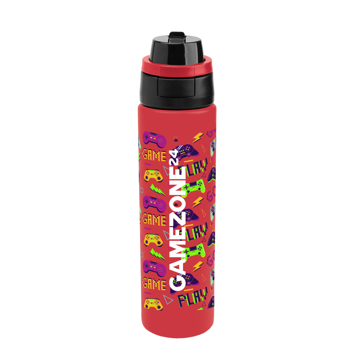 Pop Sip and Chug Recycled Stainless Steel Bottle in Full Color, 24 oz - Red - Megabrite
