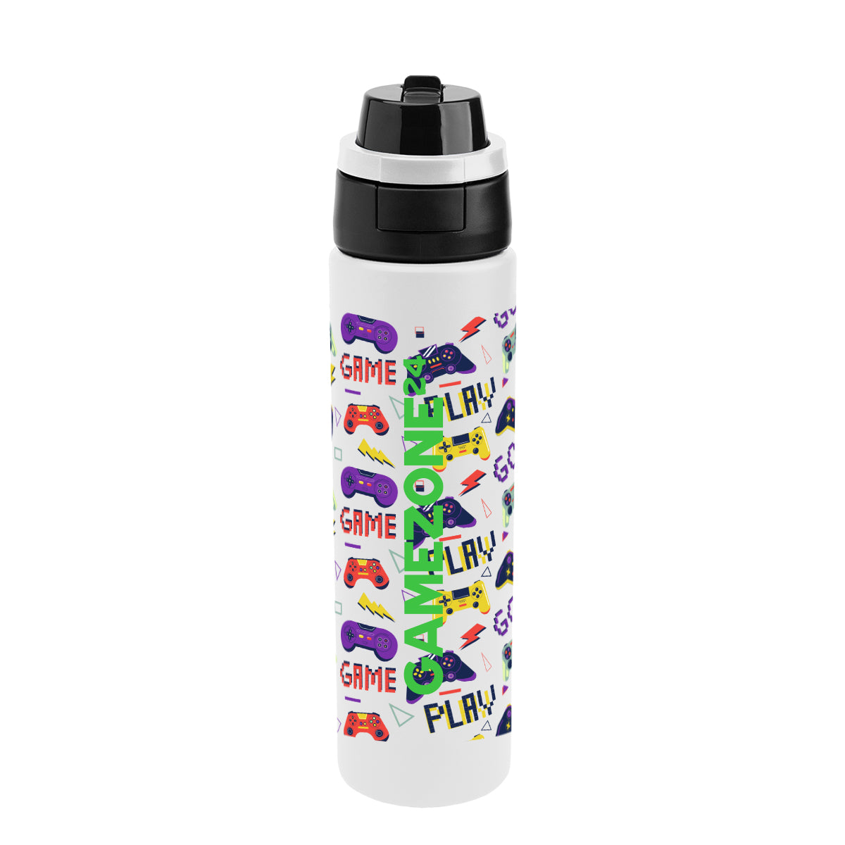 Pop Sip and Chug Recycled Stainless Steel Bottle in Full Color, 24 oz - White - Megabrite