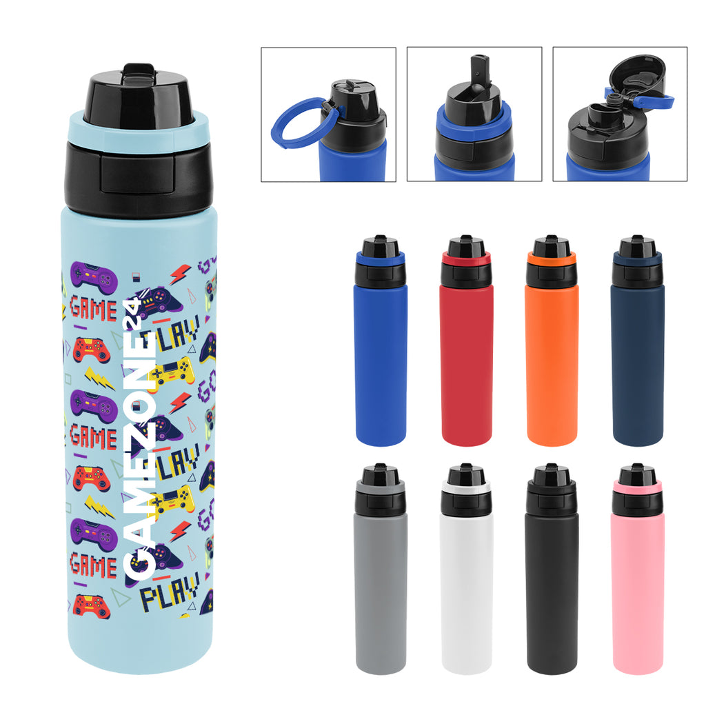 Pop Sip and Chug Recycled Stainless Steel Bottle in Full Color, 24 oz