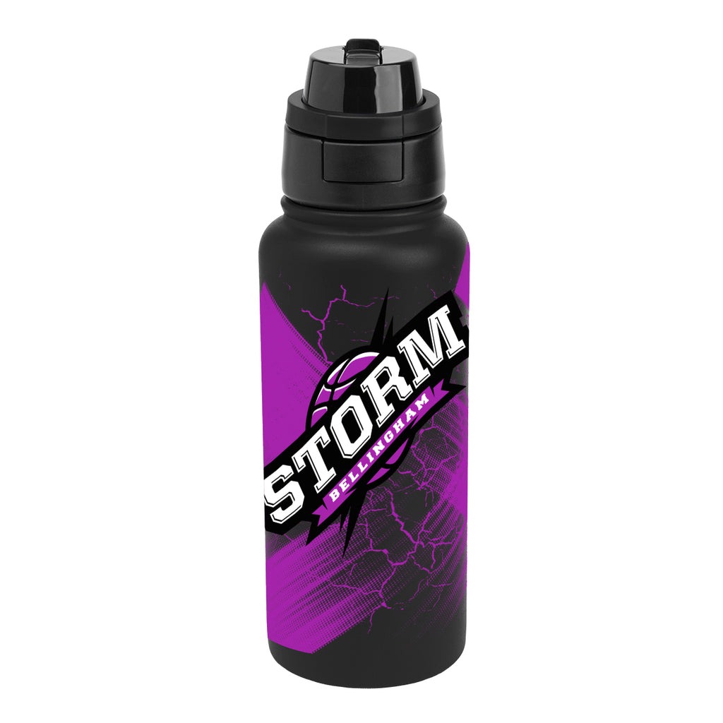Pop Sip and Chug Recycled Stainless Steel Bottle in Full Color, 32 oz - Black - Megabrite
