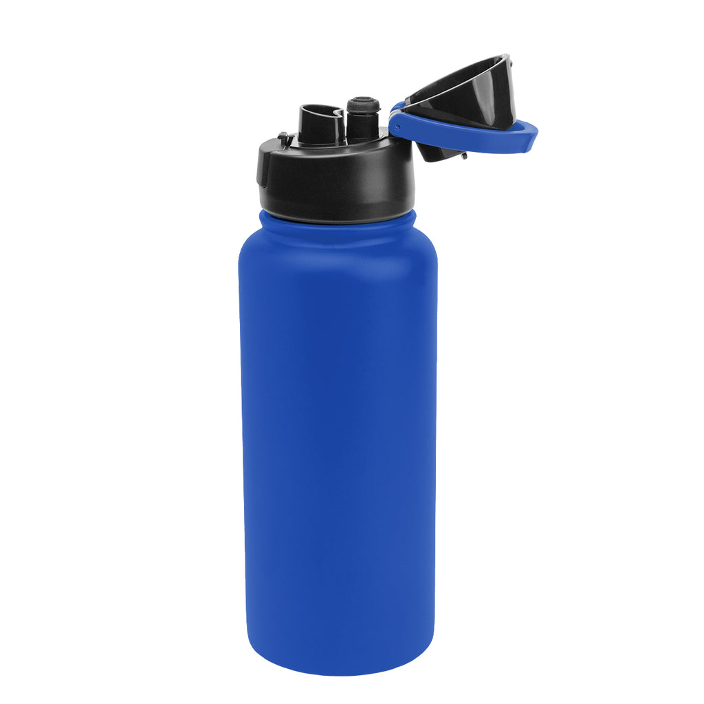 Pop Sip and Chug Recycled Stainless Steel Bottle in Full Color, 32 oz - Blue - Open