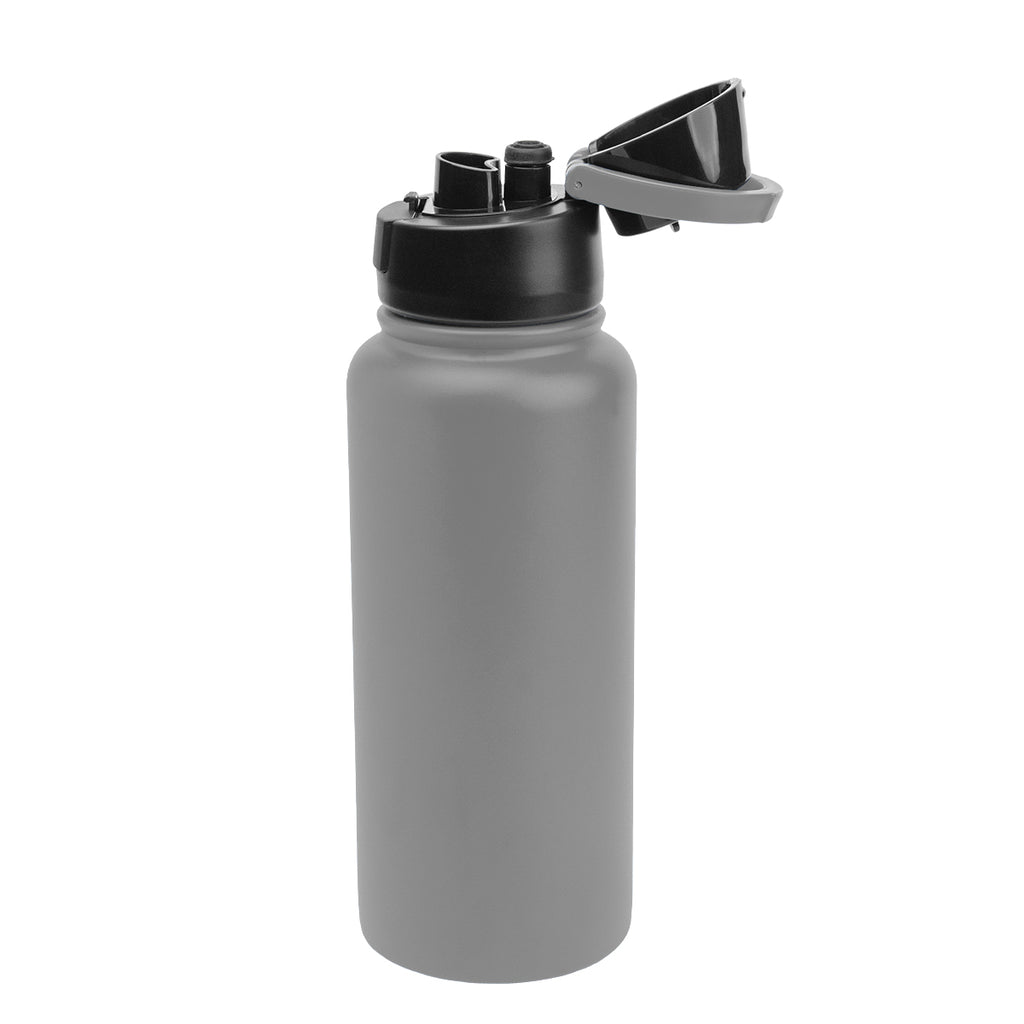 Pop Sip and Chug Recycled Stainless Steel Bottle in Full Color, 32 oz - Gray - Open