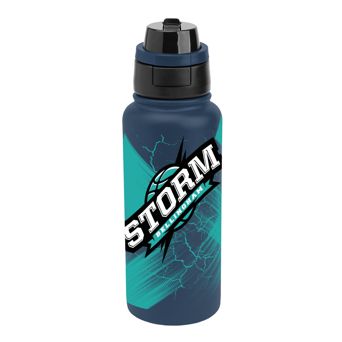 Pop Sip and Chug Recycled Stainless Steel Bottle in Full Color, 32 oz - Navy - Megabrite