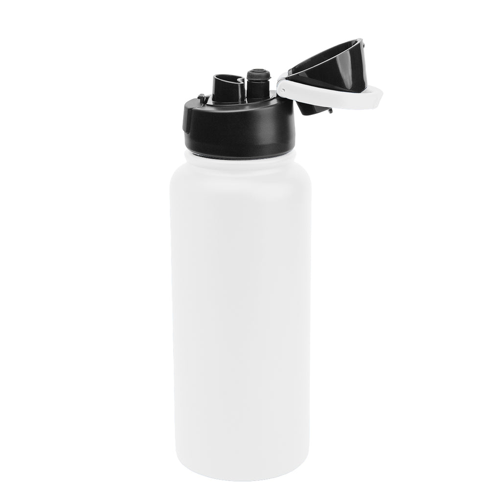 Pop Sip and Chug Recycled Stainless Steel Bottle in Full Color, 32 oz - White - Open