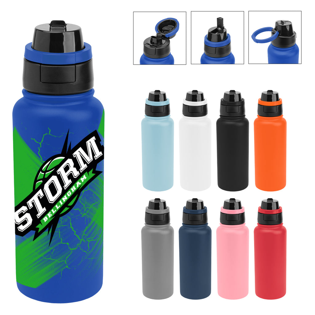 Pop Sip and Chug Recycled Stainless Steel Bottle in Full Color, 32 oz - White