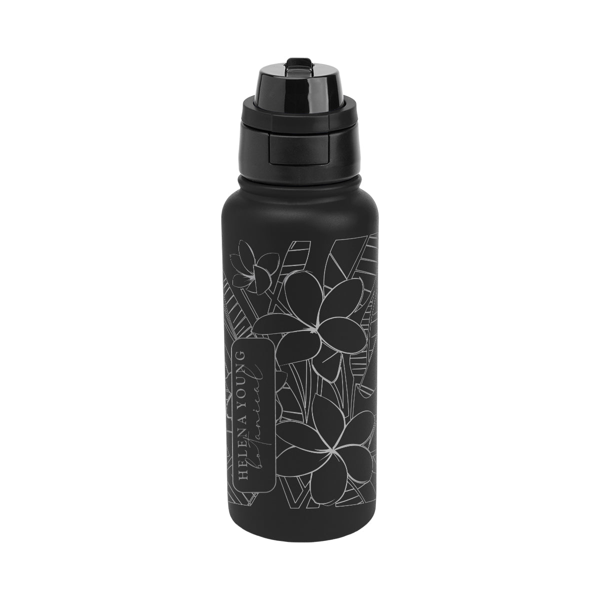Pop Sip and Chug Recycled Steel Bottle, Laser Engraved, 32 oz - Black - Laser