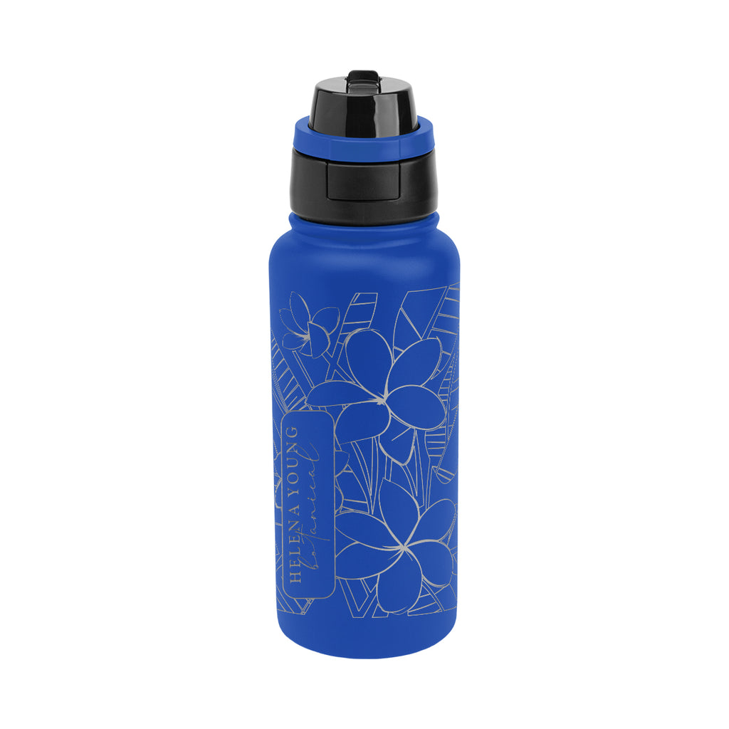 Pop Sip and Chug Recycled Steel Bottle, Laser Engraved, 32 oz - Blue - Laser