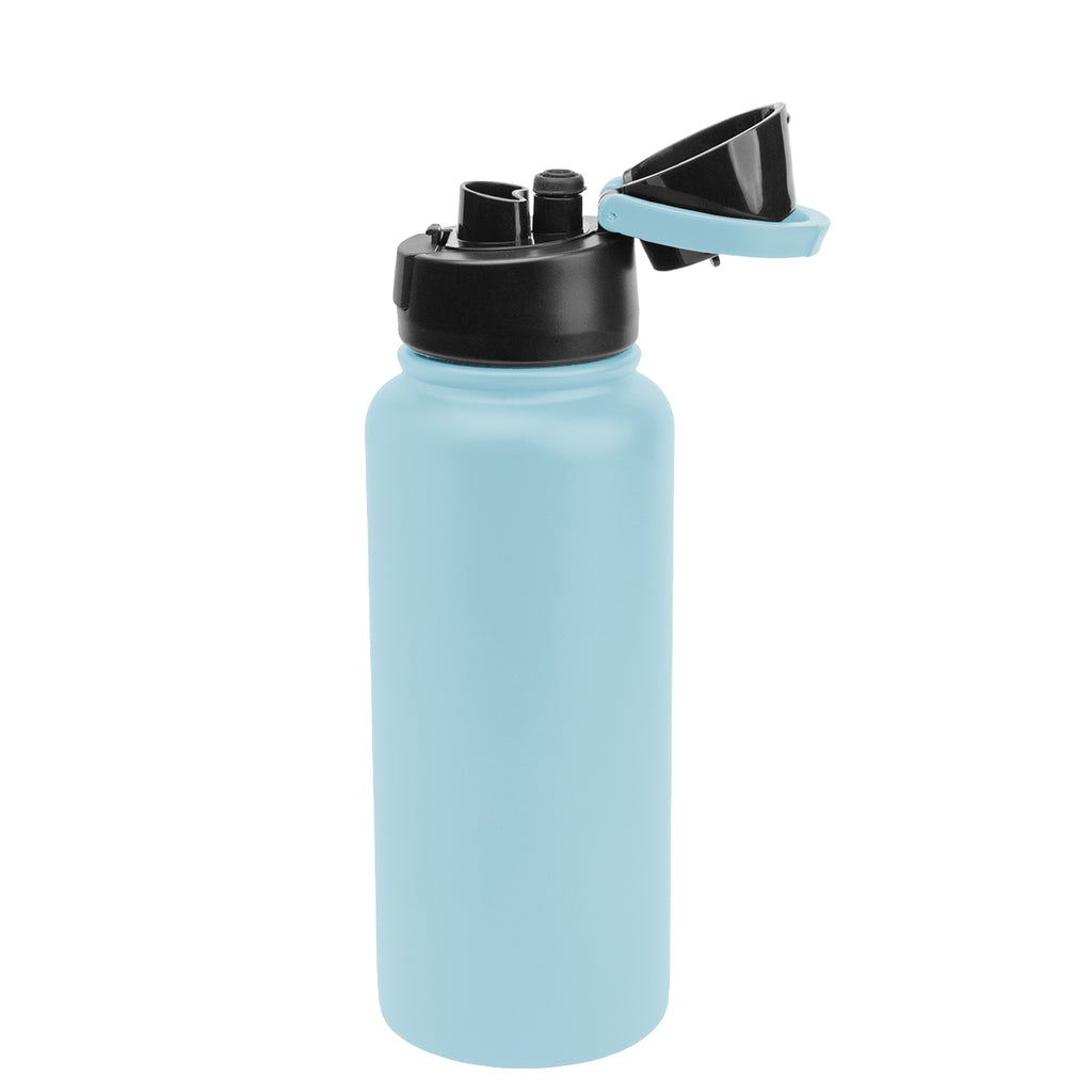 Pop Sip and Chug Recycled Steel Bottle, Laser Engraved, 32 oz - Light Blue - Open