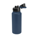 Pop Sip and Chug Recycled Steel Bottle, Laser Engraved, 32 oz - Navy - Open