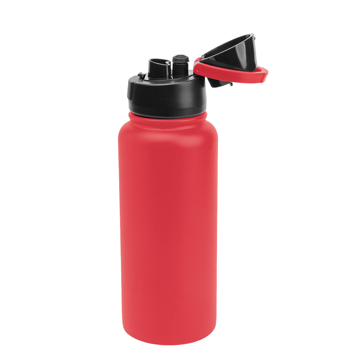 Pop Sip and Chug Recycled Steel Bottle, Laser Engraved, 32 oz - Red - Open