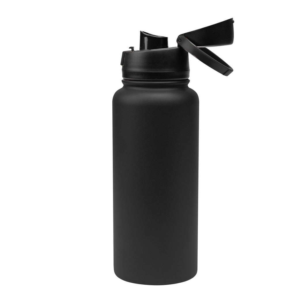 Pop Sip Recycled Stainless Steel Bottle, 32 oz - Black - Open