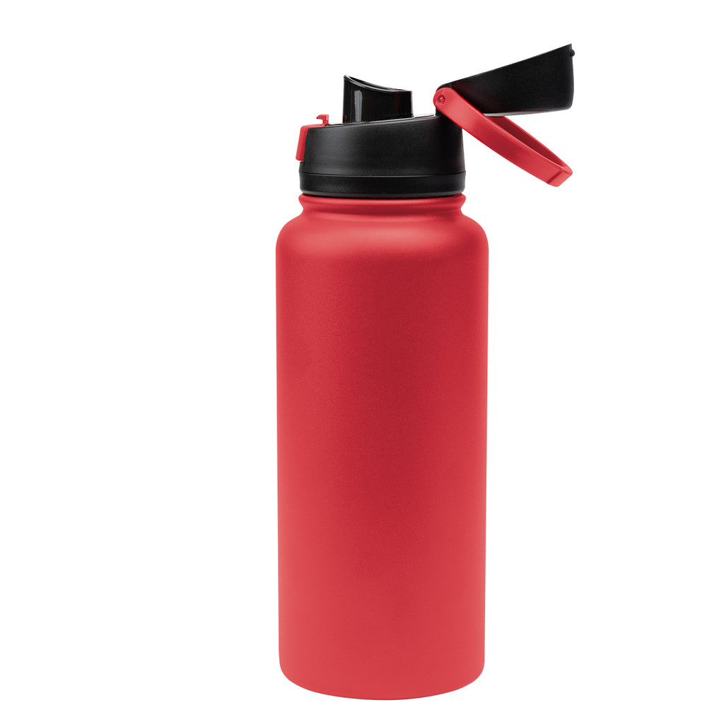 Pop Sip Recycled Stainless Steel Bottle, 32 oz - Red - Open