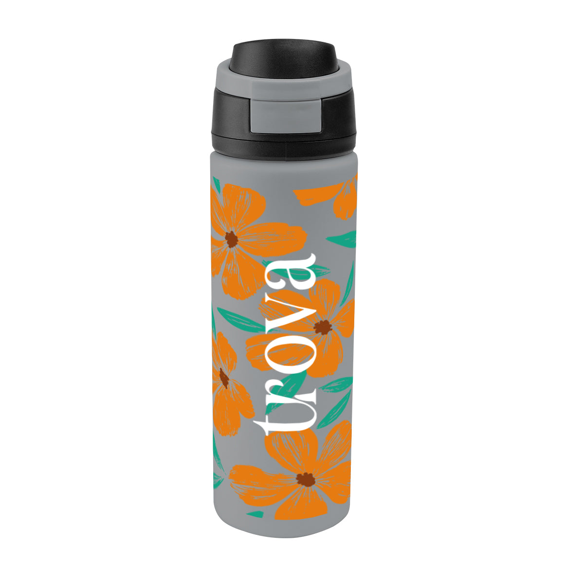 Pop Sip Recycled Stainless Steel Bottle in Full Color, 24 oz - Gray - Megabrite