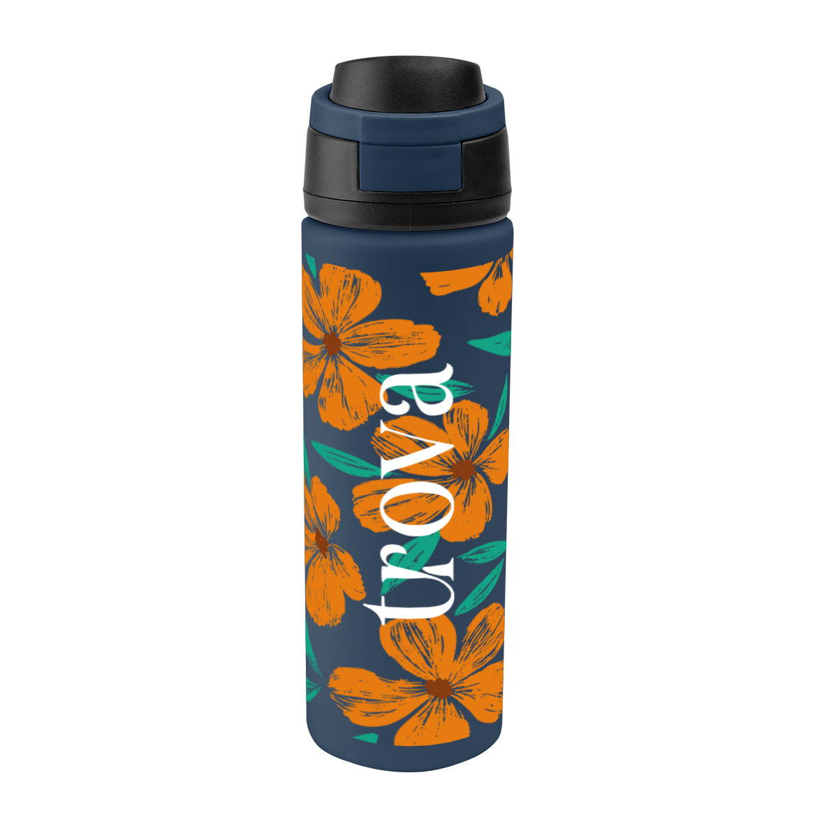 Pop Sip Recycled Stainless Steel Bottle in Full Color, 24 oz - Navy - Megabrite