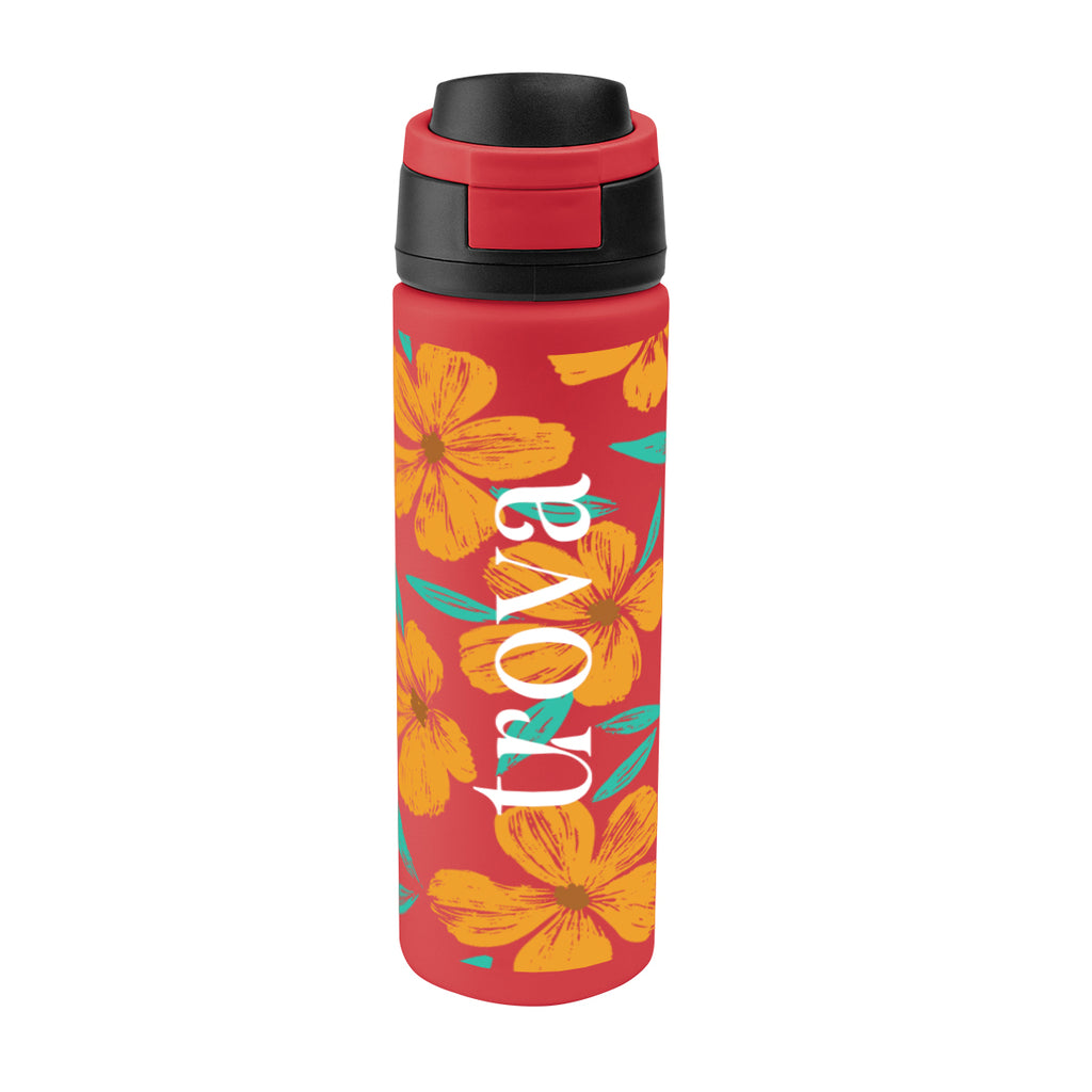 Pop Sip Recycled Stainless Steel Bottle in Full Color, 24 oz - Red - Megabrite
