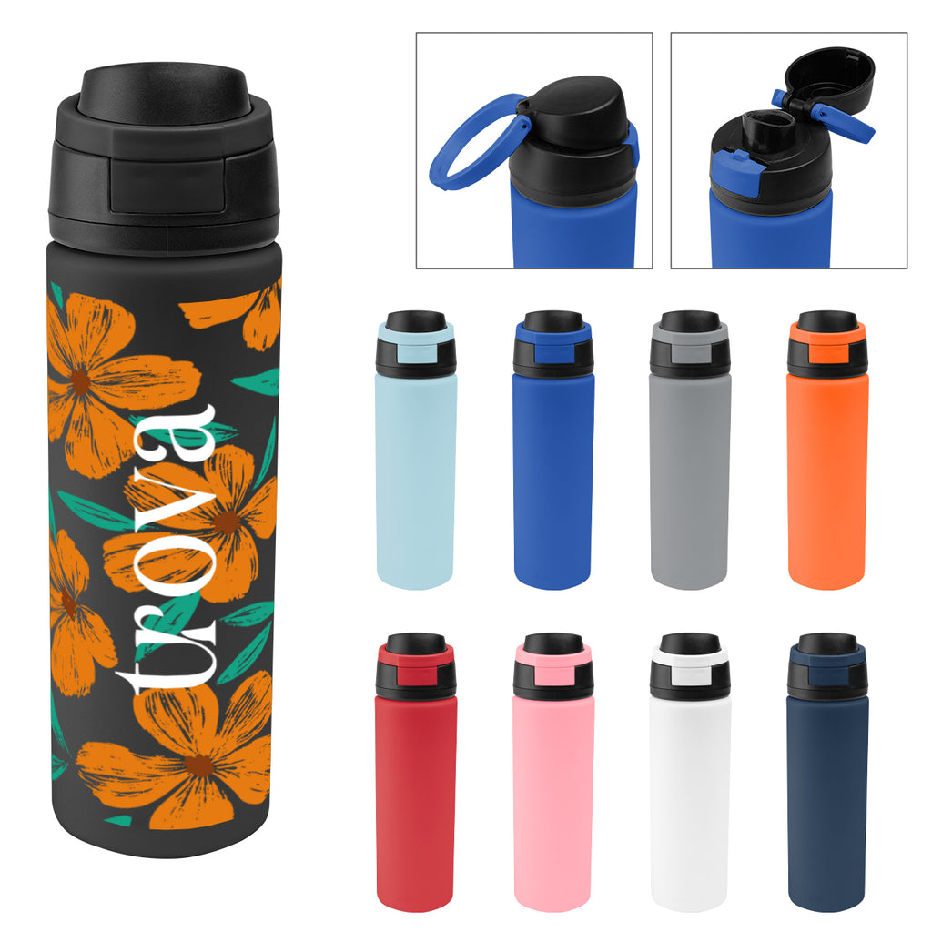 Pop Sip Recycled Stainless Steel Bottle in Full Color, 24 oz