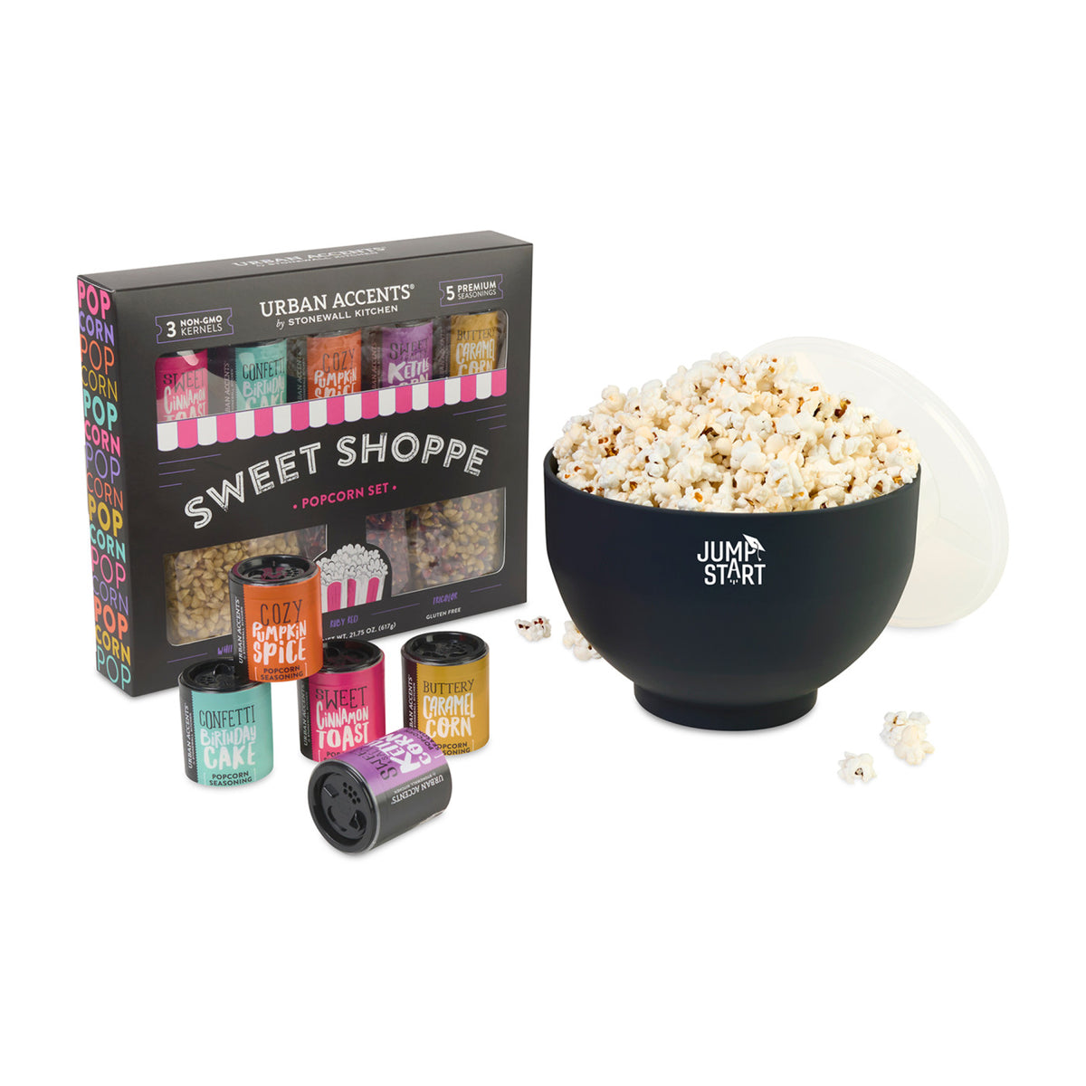 Popcorn Party Gift Box with Popper and Seasonings - Black - View 1
