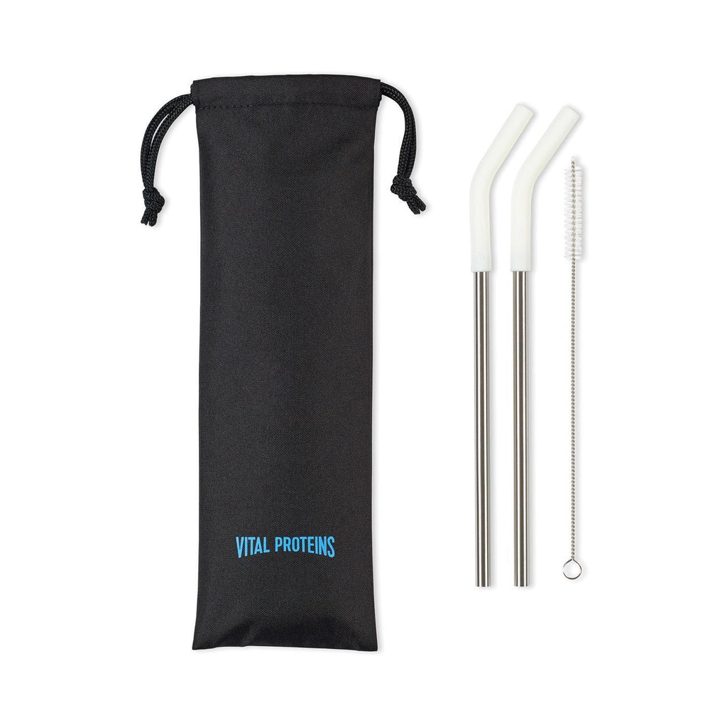 Poppy Stainless Steel Straws with Silicone Tips, Set of 2 Transfer - White - View 2