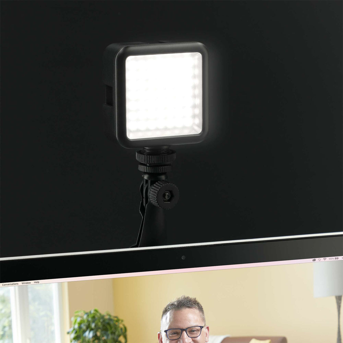 Portable Video Light for Laptops and Tablets - Black - Light On Model