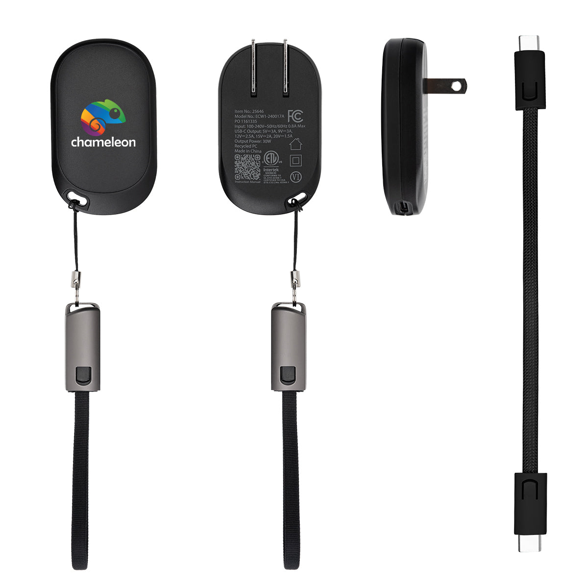 Portable Wall Charger, 30W - Black - Full Color