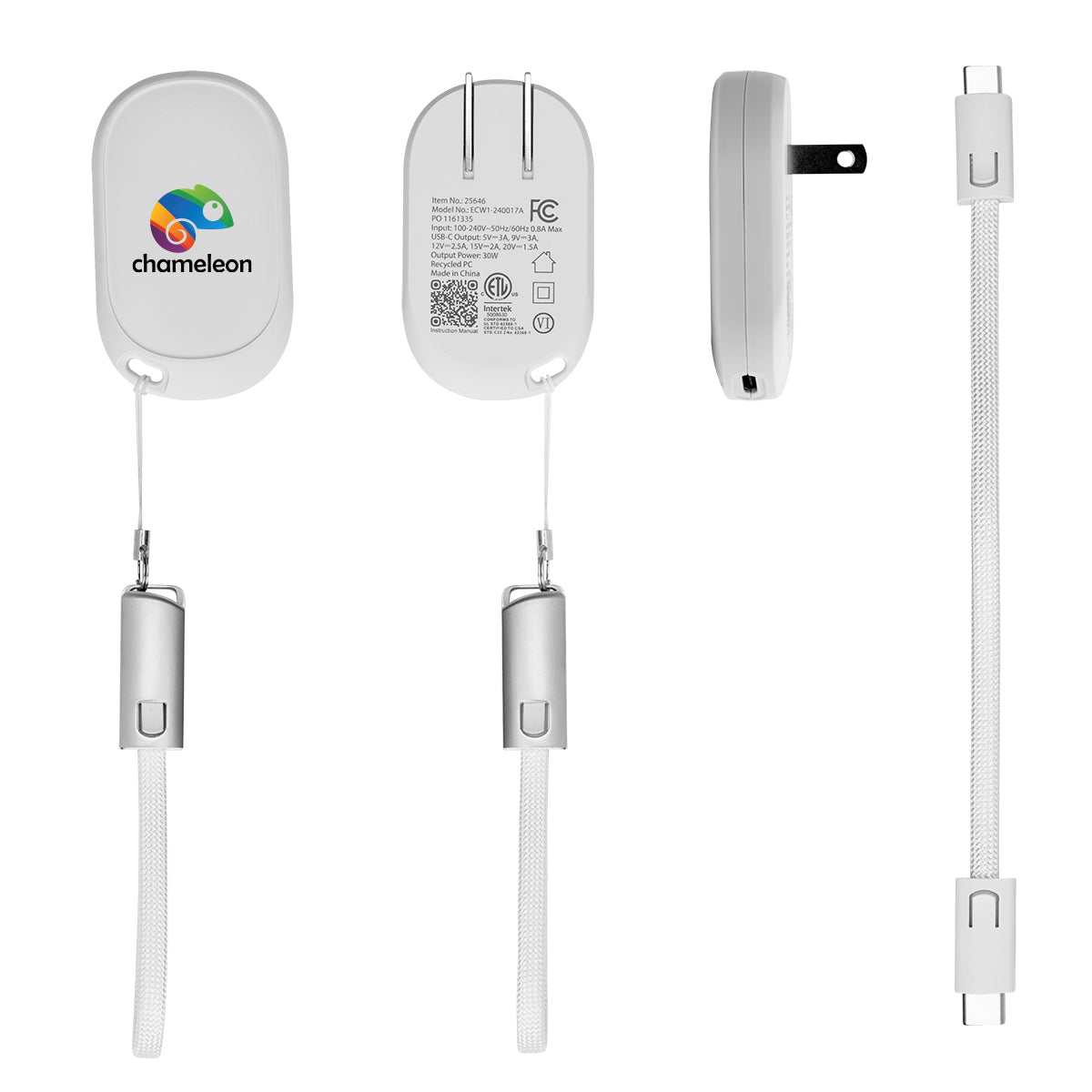 Portable Wall Charger, 30W - White - Full Color