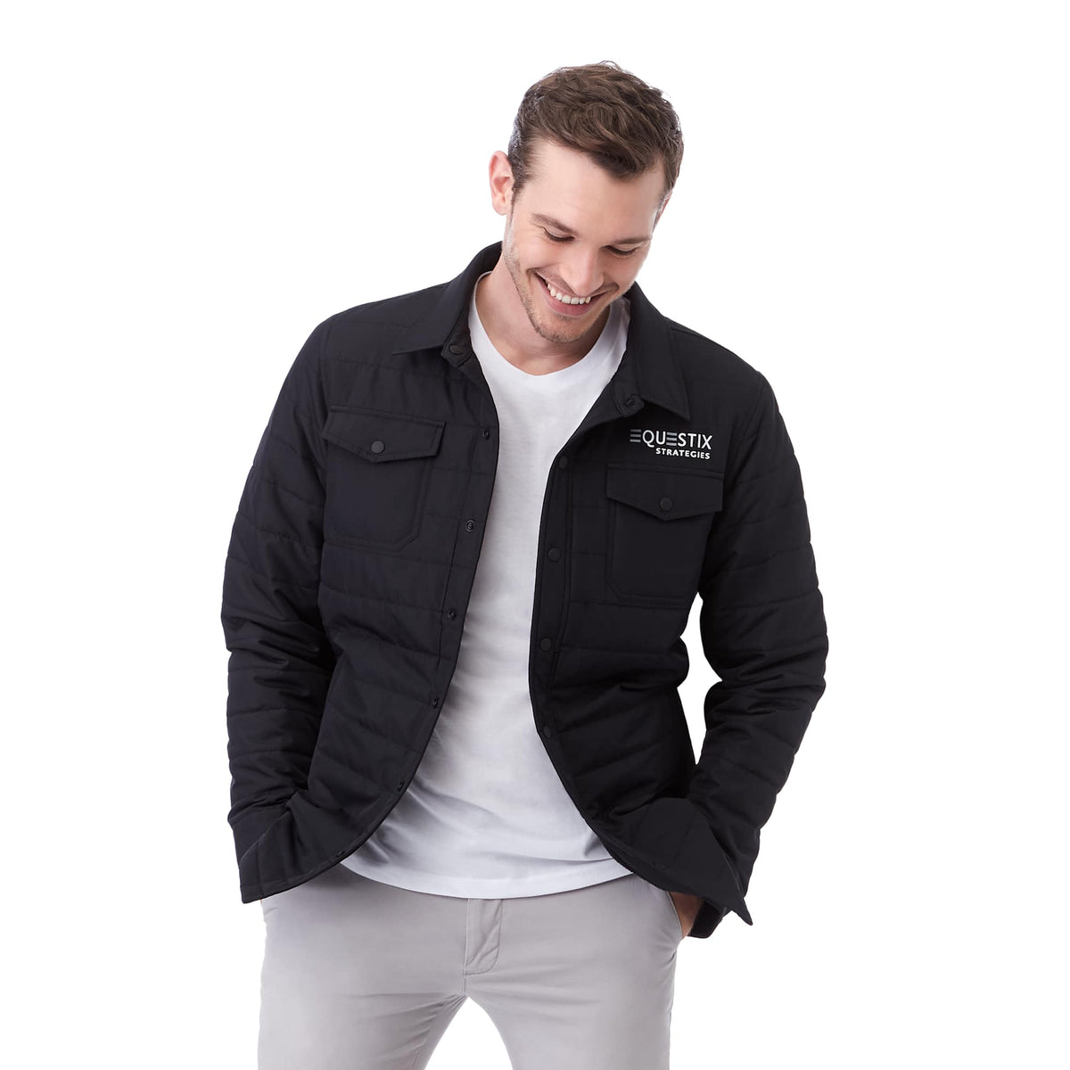 Porter Insulated Shirt Jacket for Men Embroidery - Black - Front On Model