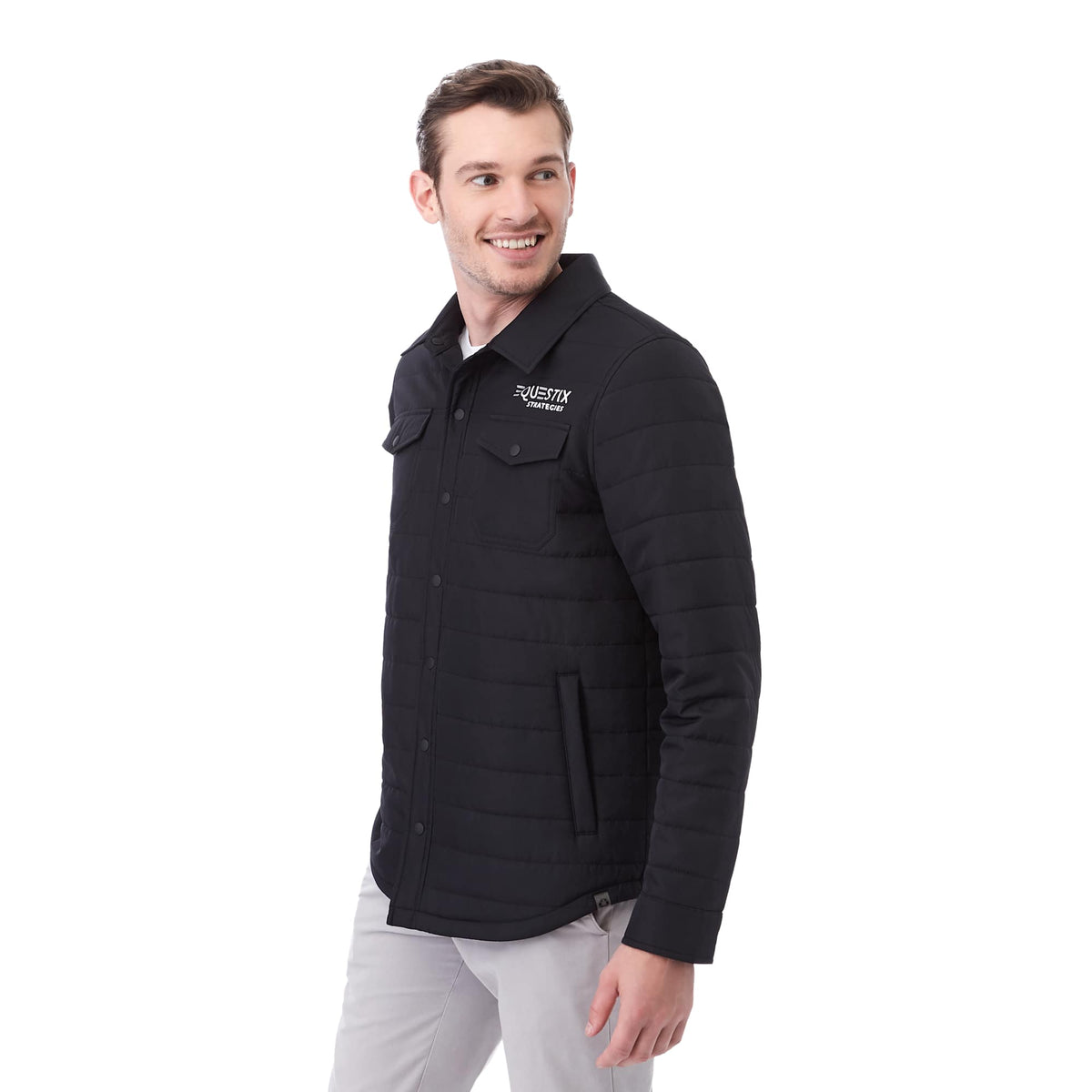 Porter Insulated Shirt Jacket for Men Embroidery - Black - Left Angle On Model