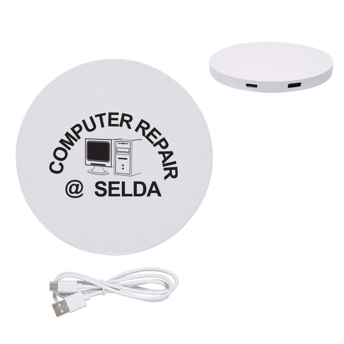 Power Balance Wireless Charging Pad and USB Hub Full Color - White - Pad Print