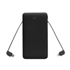 Power Bank with Integrated Cables, 10,000 mAh - Black - Open