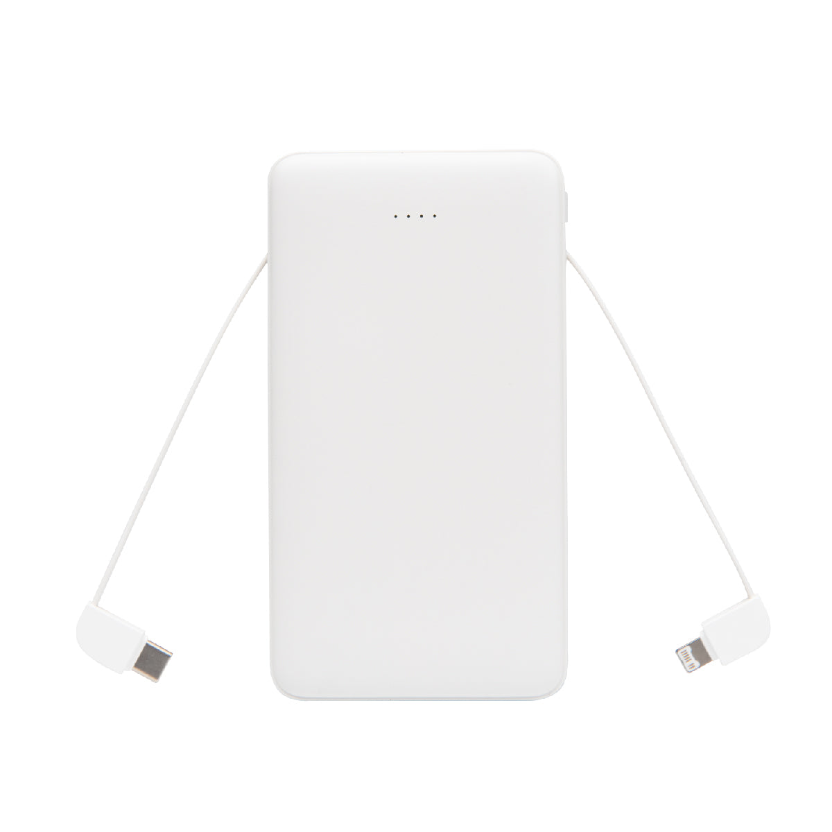 Power Bank with Integrated Cables, 10,000 mAh - White - Open