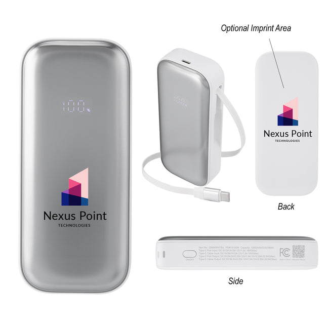 Power Bank with Retractable Type-C Cable, 10,000 mAh