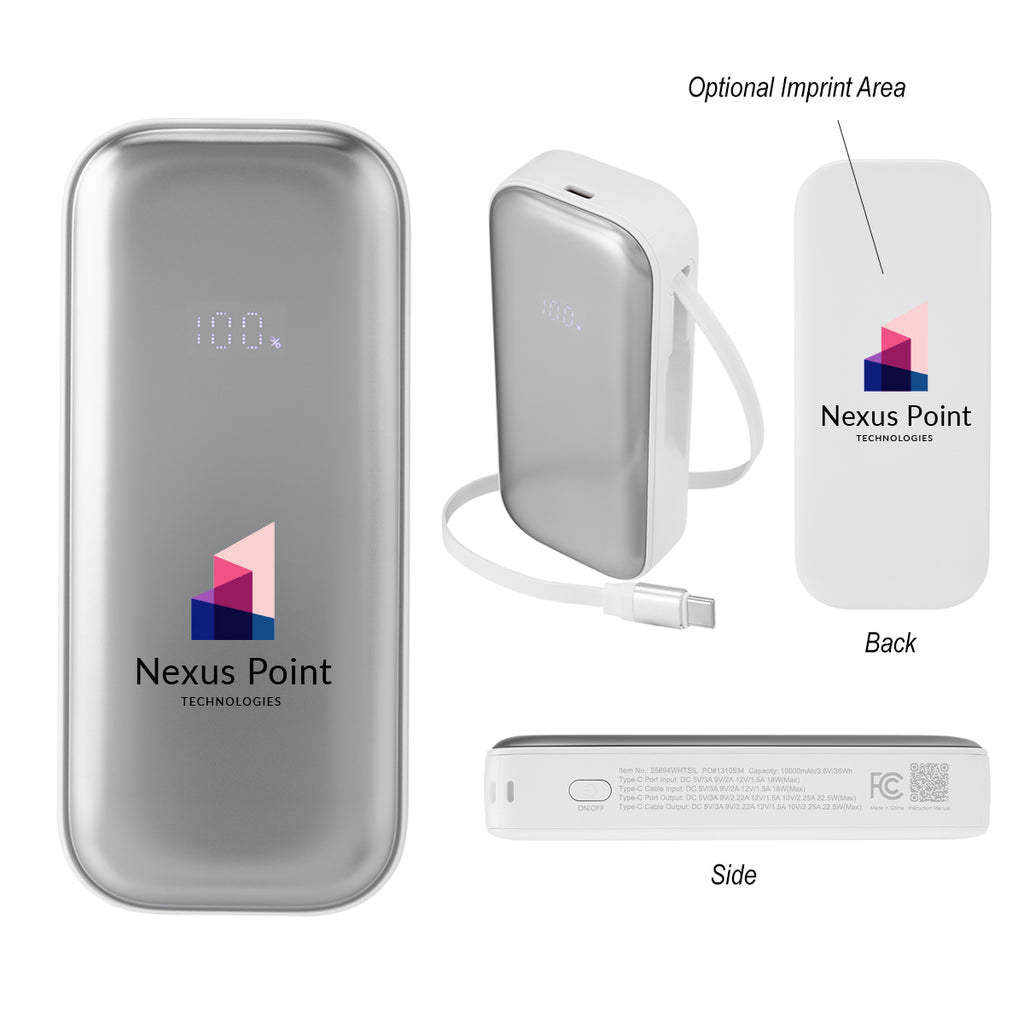 Power Bank with Retractable Type-C Cable, 10,000 mAh