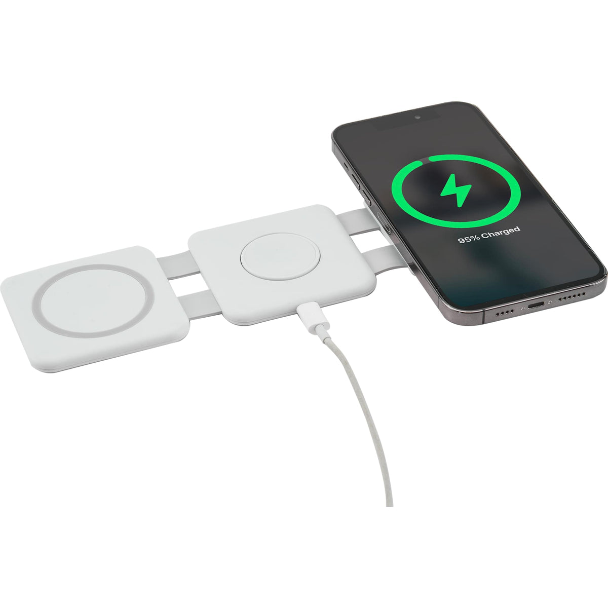 Power Fold 3-in-1 Magnetic Wireless Charger, 15W - White - Right Angle 3