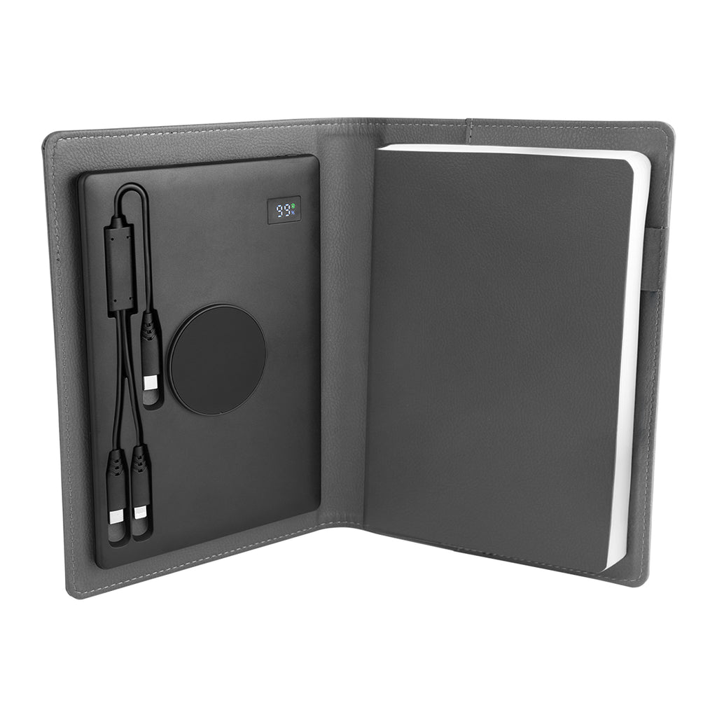 Power Folio with Wireless Charger and Power Bank - Gray - Open