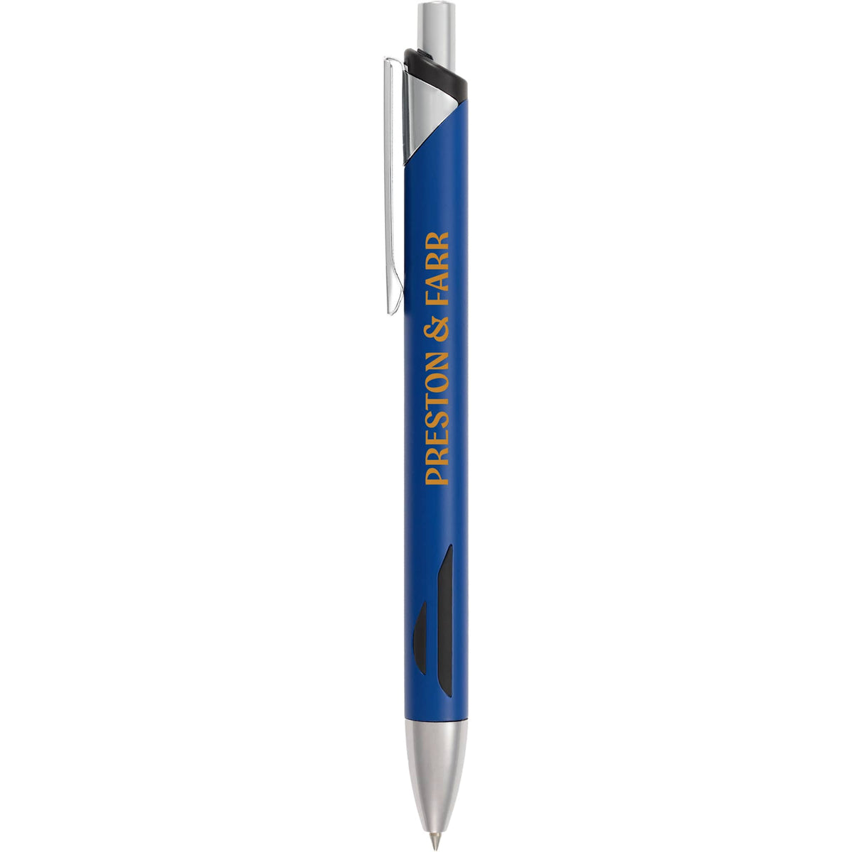 Pressley Gel Pen with Comfort Grip in Recycled Aluminum - Blue - Front