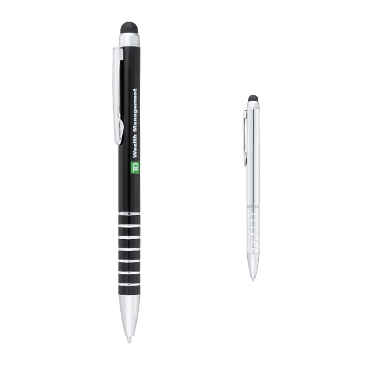 Preston Aluminum Twist Pen with Stylus - Black - Front Group