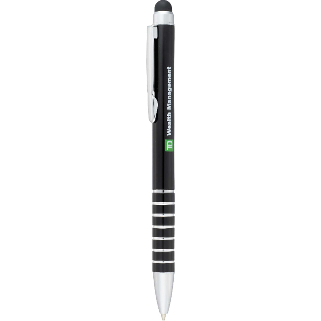 Preston Aluminum Twist Pen with Stylus Laser Engraving - Black - Front