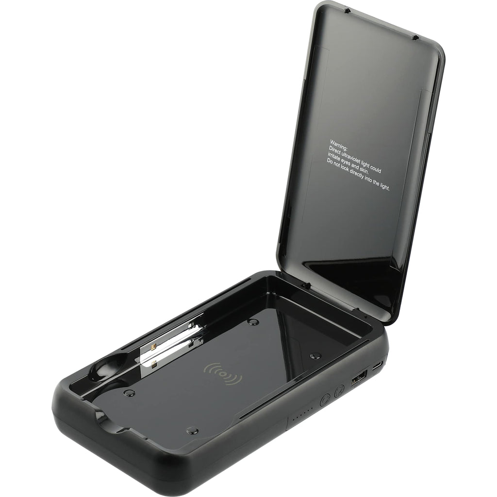 Pristine UV Sanitizer Box with Wireless Power Bank, 10,000 mAh - Black - Open