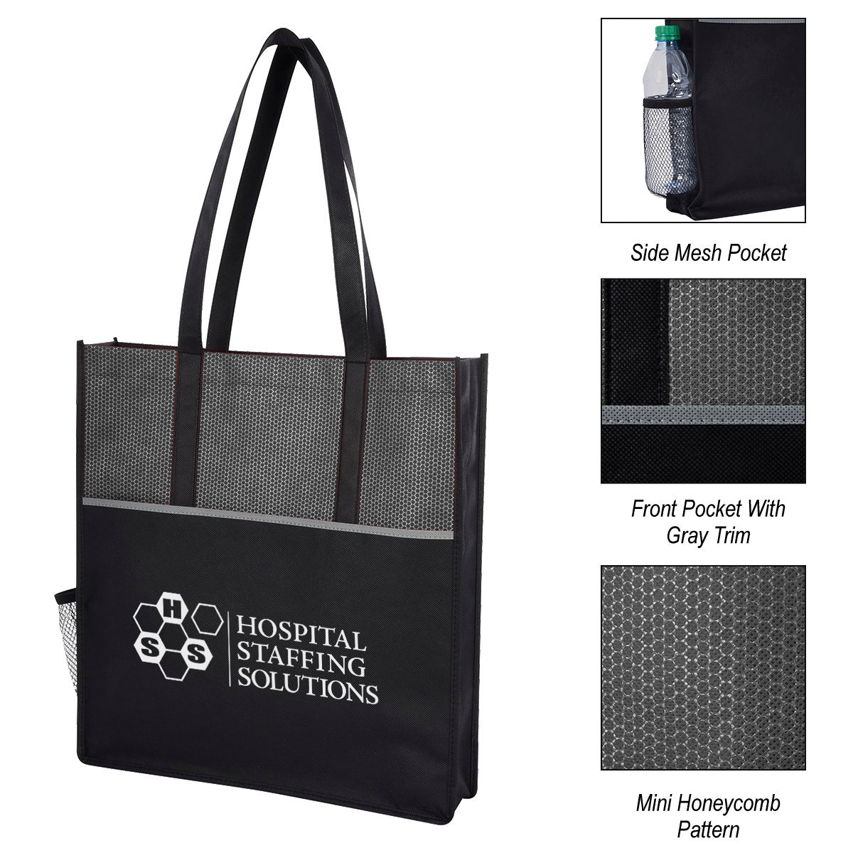 Promenade Tote Bag, Non-Woven - Black - Silk Screen