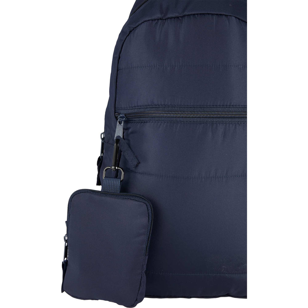 Puffer Clip-On Pouch in Recycled Fabric, Small Transfer - Navy - Propped On Model Bag