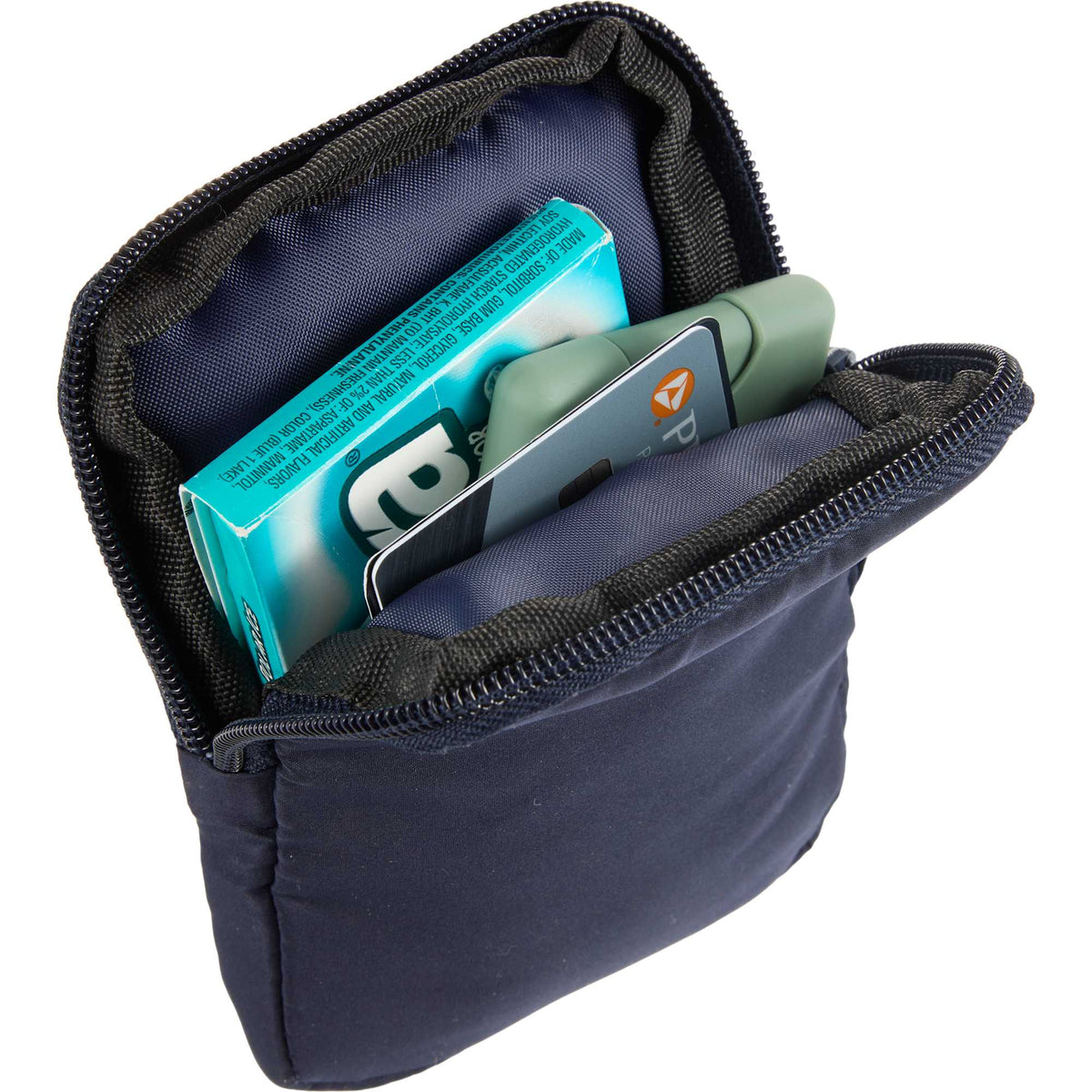 Puffer Clip-On Pouch in Recycled Fabric, Small Transfer - Navy - Propped
