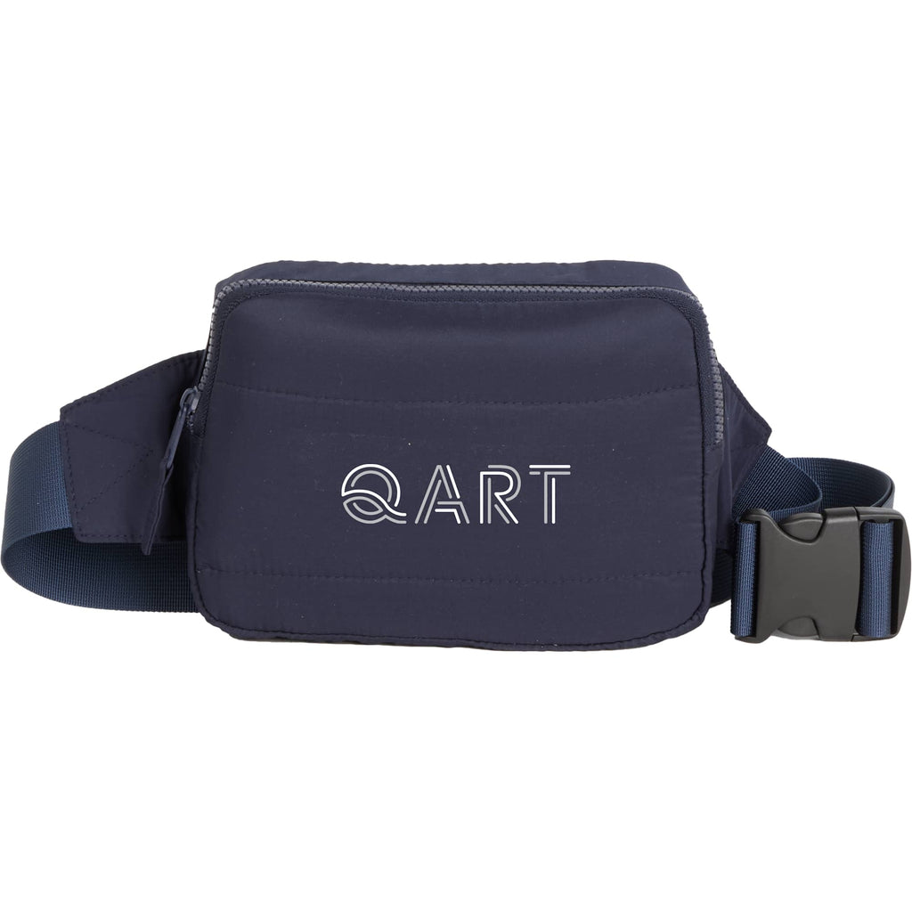 Puffer Fanny Pack in Quilted Recycled Fabric Transfer - Navy - Front